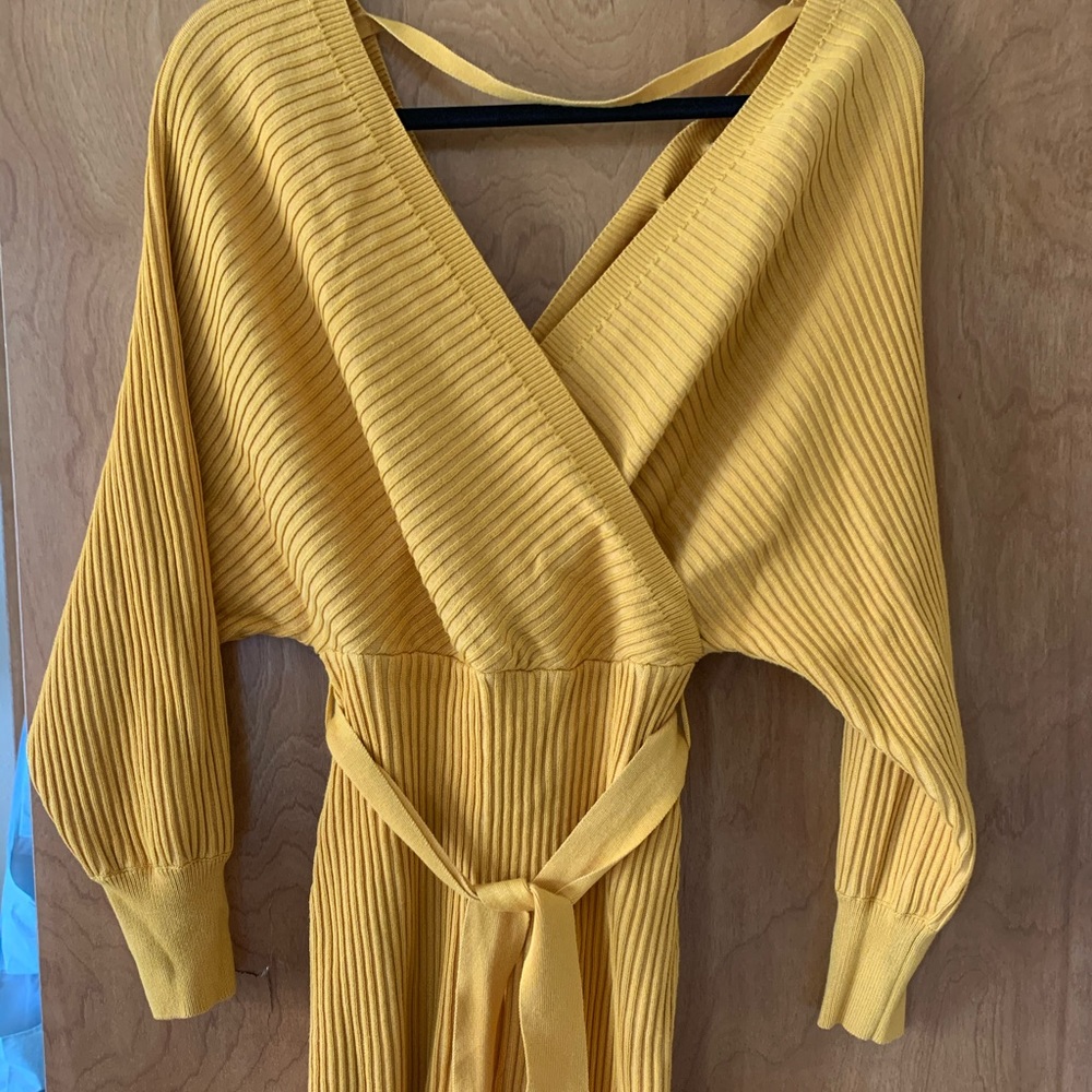 Laura’s Boutique sweater dress in mustard.